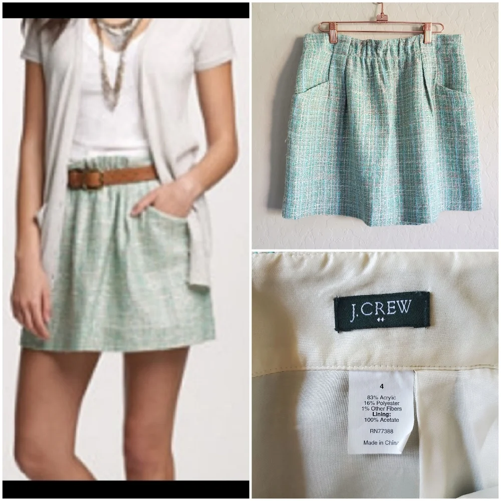 ⭐4/$20 J Crew Charter Skirt Mint Surf Tweed Size‎ 4